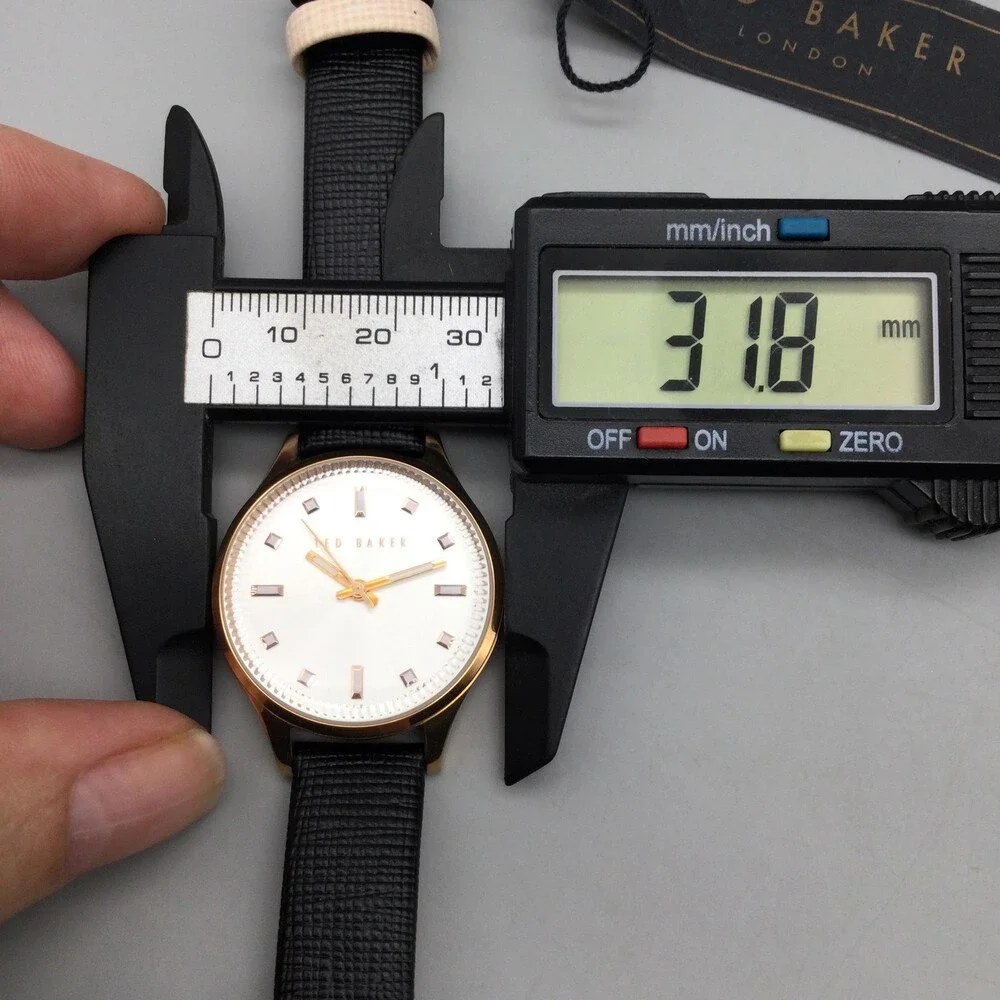 Ted Baker Womens Watch 32mm White Dial Rose Gold Tone Black Leather New Battery